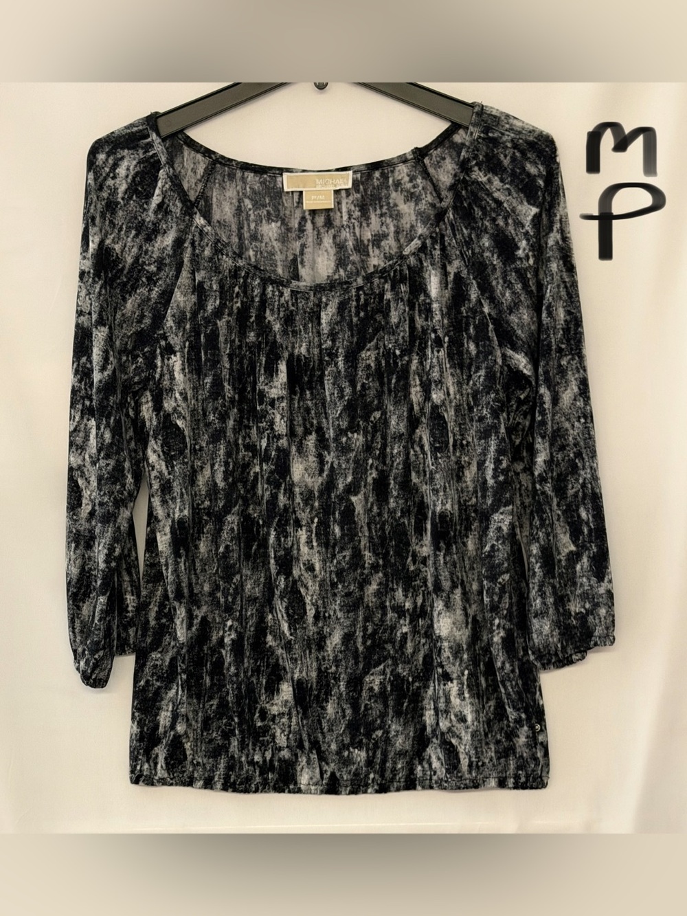MICHAEL Michael Kors Black and Gray Marled Scoop-Neck Long Sleeve Tee